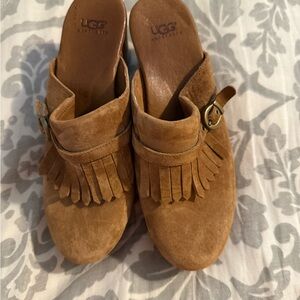 UGG Brown Suede Fringe Clogs